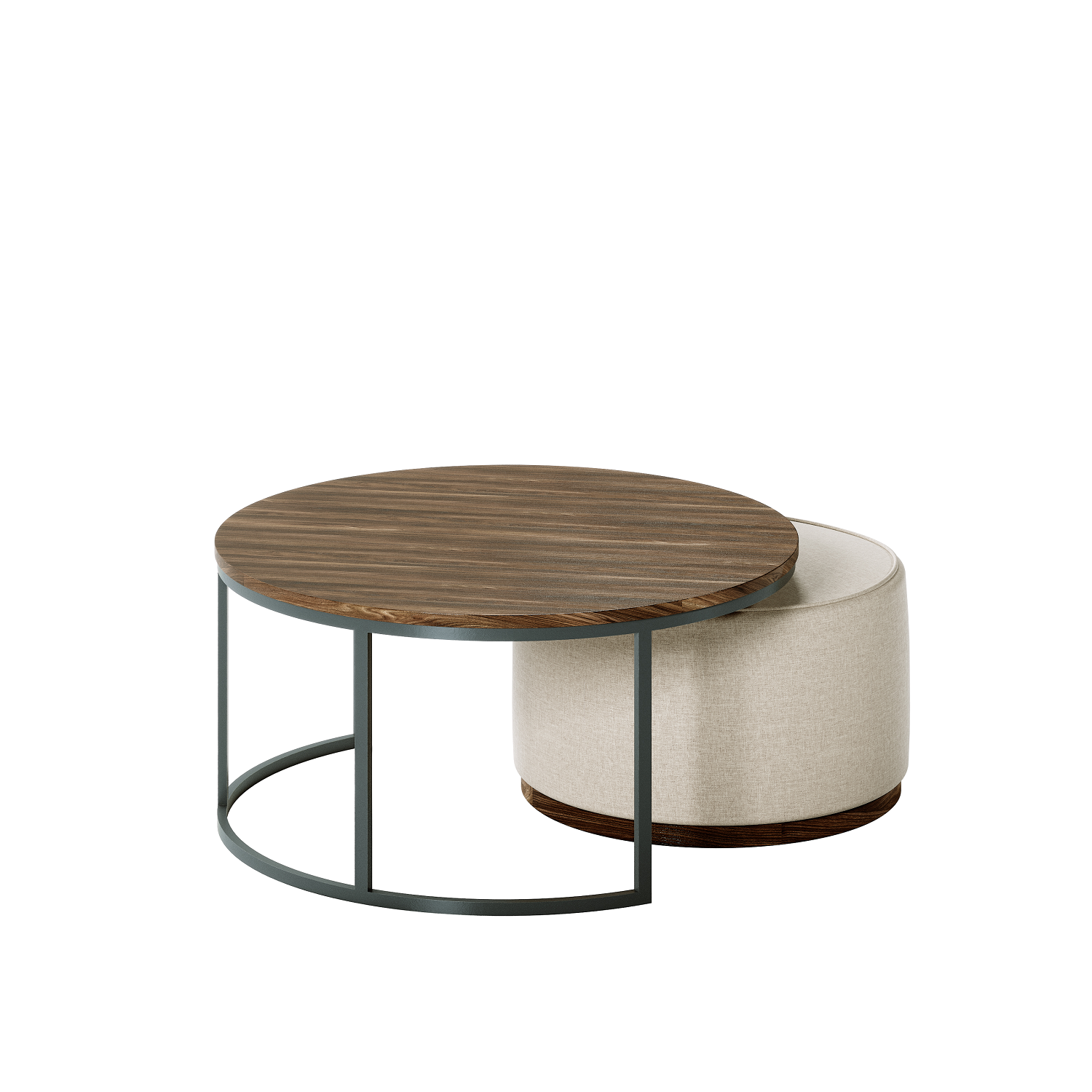 Retirement Occasional Laurent Nesting Tables - Timber & Upholstered Ottoman, ash charcoal stain